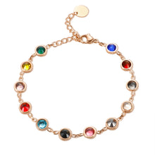 Load image into Gallery viewer, Gold chain bracelet with colorful gemstones.