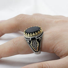 Load image into Gallery viewer, Handmade Turkish Ring For Men Vintage Double Swords Black Zircon Rings Punk 2025