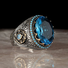 Load image into Gallery viewer, Handmade Turkish Ring For Men Vintage Double Swords Black Zircon Rings Punk 2025