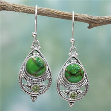 Load image into Gallery viewer, Vintage Pendientes Green Stone Drop Hanging Earrings for Women Boho Ethnic Tribal Geometric Dangle Earring Jewelry Gift