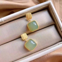 Load image into Gallery viewer, Jade Green Stone Square Drop Earrings For Women Jewelry
