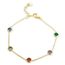 Load image into Gallery viewer, Gold chain bracelet with colorful gemstones.
