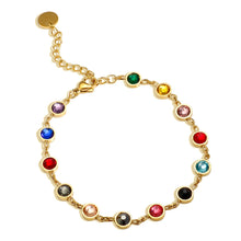 Load image into Gallery viewer, Gold chain bracelet with colorful gemstones.
