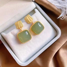 Load image into Gallery viewer, Jade Green Stone Square Drop Earrings For Women Jewelry
