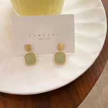 Load image into Gallery viewer, Jade Green Stone Square Drop Earrings For Women Jewelry
