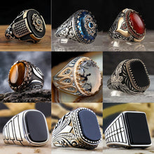Load image into Gallery viewer, Handmade Turkish Ring For Men Vintage Double Swords Black Zircon Rings Punk 2025
