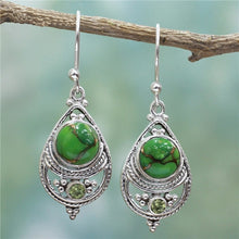 Load image into Gallery viewer, Vintage Pendientes Green Stone Drop Hanging Earrings for Women Boho Ethnic Tribal Geometric Dangle Earring Jewelry Gift
